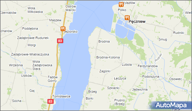 mapa Brodnia-Kolonia, Brodnia-Kolonia na mapie Targeo