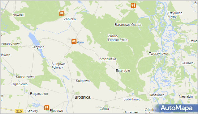mapa Brodniczka gmina Brodnica, Brodniczka gmina Brodnica na mapie Targeo
