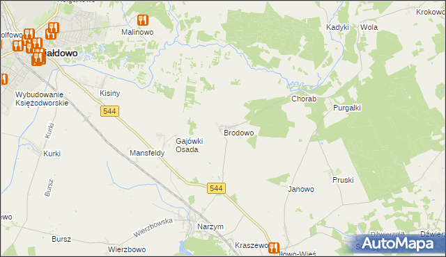 mapa Brodowo gmina Iłowo-Osada, Brodowo gmina Iłowo-Osada na mapie Targeo