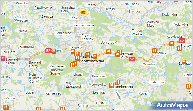 mapa Brody gmina Kalwaria Zebrzydowska, Brody gmina Kalwaria Zebrzydowska na mapie Targeo