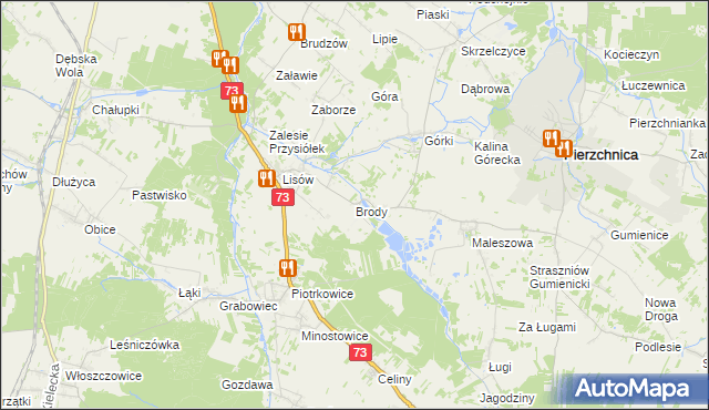 mapa Brody gmina Pierzchnica, Brody gmina Pierzchnica na mapie Targeo