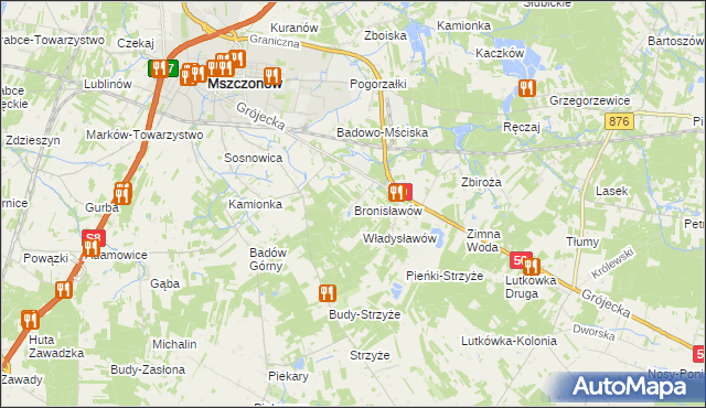 mapa Bronisławów gmina Mszczonów, Bronisławów gmina Mszczonów na mapie Targeo