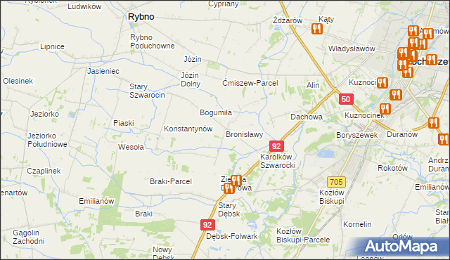 mapa Bronisławy gmina Rybno, Bronisławy gmina Rybno na mapie Targeo