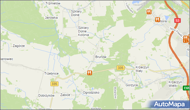 mapa Brunów gmina Chocianów, Brunów gmina Chocianów na mapie Targeo