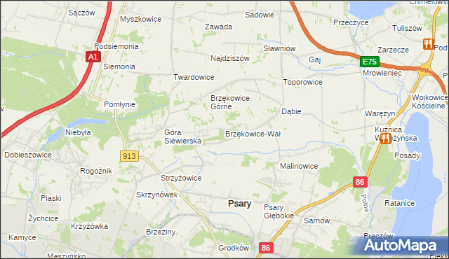 mapa Brzękowice-Wał, Brzękowice-Wał na mapie Targeo