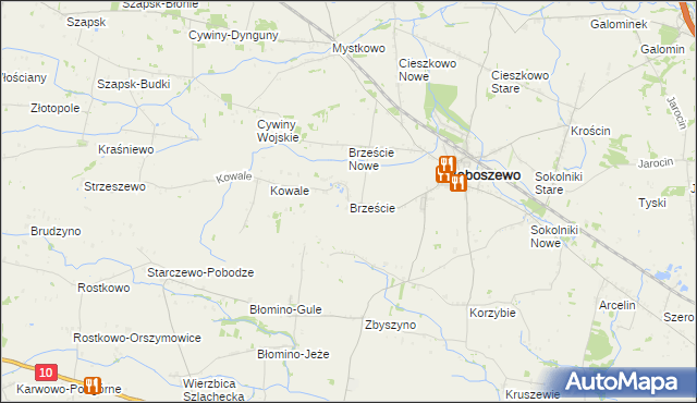 mapa Brzeście gmina Baboszewo, Brzeście gmina Baboszewo na mapie Targeo