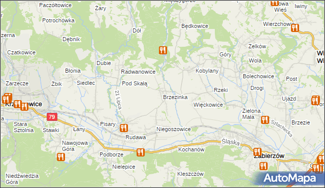 mapa Brzezinka gmina Zabierzów, Brzezinka gmina Zabierzów na mapie Targeo