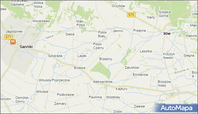 mapa Brzeziny gmina Sanniki, Brzeziny gmina Sanniki na mapie Targeo