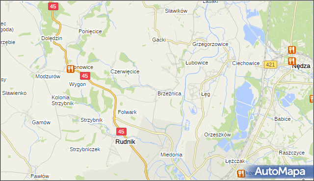 mapa Brzeźnica gmina Rudnik, Brzeźnica gmina Rudnik na mapie Targeo