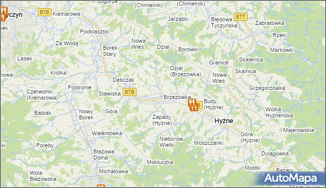 mapa Brzezówka gmina Hyżne, Brzezówka gmina Hyżne na mapie Targeo