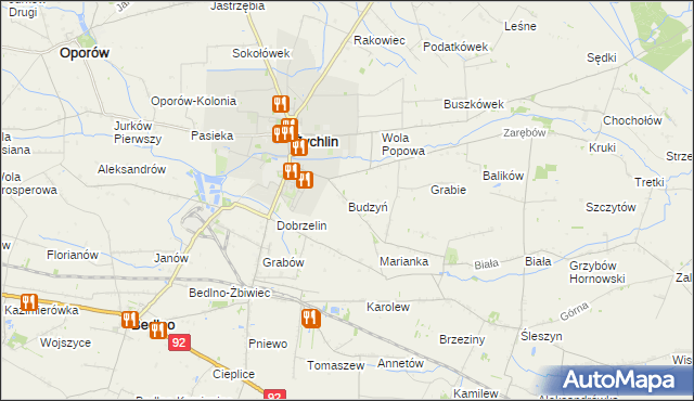 mapa Budzyń gmina Żychlin, Budzyń gmina Żychlin na mapie Targeo