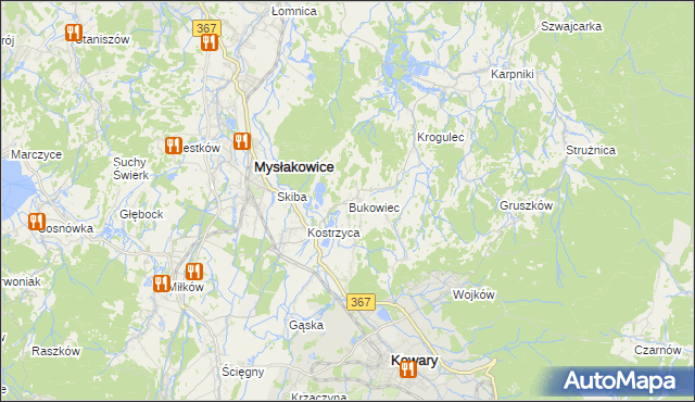 mapa Bukowiec gmina Mysłakowice, Bukowiec gmina Mysłakowice na mapie Targeo