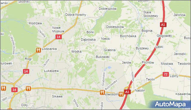 mapa Bukowiec gmina Nowosolna, Bukowiec gmina Nowosolna na mapie Targeo