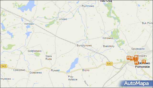 mapa Bursztynowo gmina Świecie nad Osą, Bursztynowo gmina Świecie nad Osą na mapie Targeo