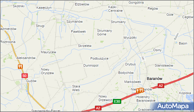 mapa Buszyce gmina Baranów, Buszyce gmina Baranów na mapie Targeo