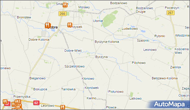 mapa Byczyna gmina Dobre, Byczyna gmina Dobre na mapie Targeo