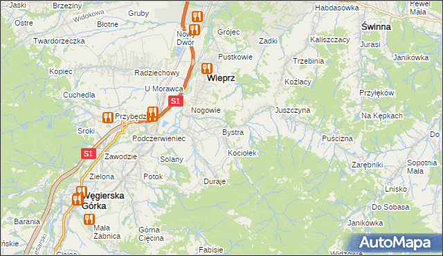 mapa Bystra gmina Radziechowy-Wieprz, Bystra gmina Radziechowy-Wieprz na mapie Targeo