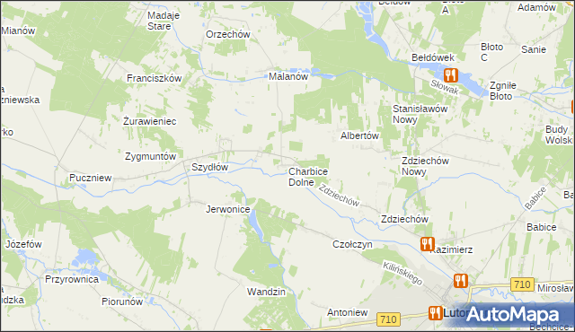 mapa Charbice Dolne, Charbice Dolne na mapie Targeo