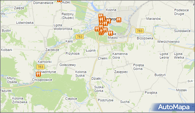 mapa Chełm gmina Wolbrom, Chełm gmina Wolbrom na mapie Targeo