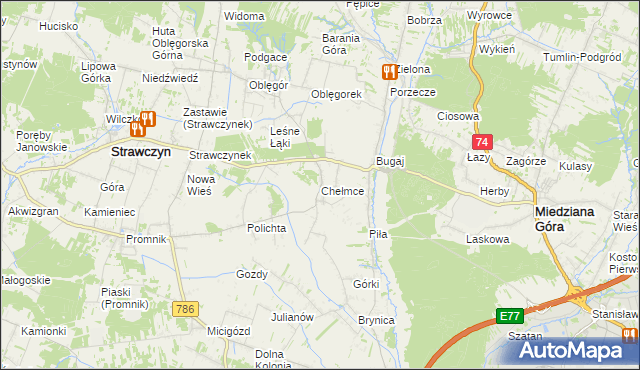 mapa Chełmce gmina Strawczyn, Chełmce gmina Strawczyn na mapie Targeo