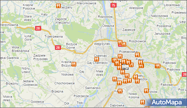 mapa Chełmiec powiat nowosądecki, Chełmiec powiat nowosądecki na mapie Targeo