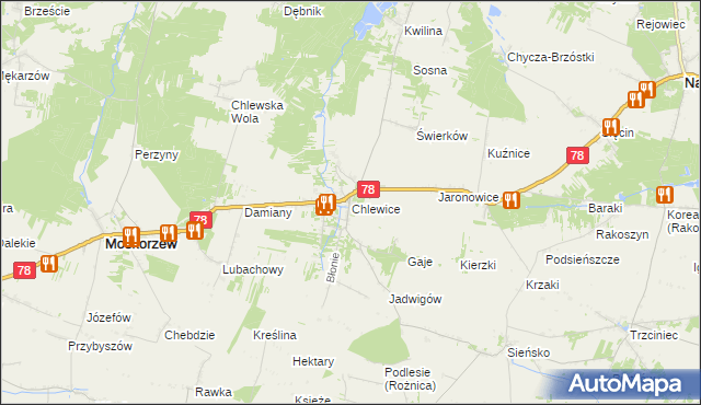 mapa Chlewice gmina Moskorzew, Chlewice gmina Moskorzew na mapie Targeo