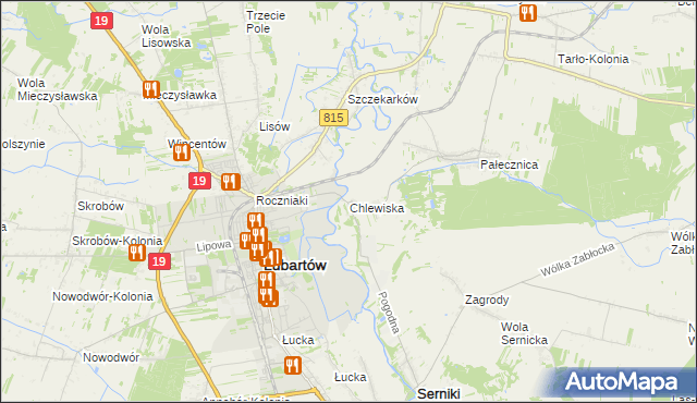 mapa Chlewiska gmina Lubartów, Chlewiska gmina Lubartów na mapie Targeo