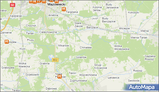 mapa Chmielew gmina Mińsk Mazowiecki, Chmielew gmina Mińsk Mazowiecki na mapie Targeo
