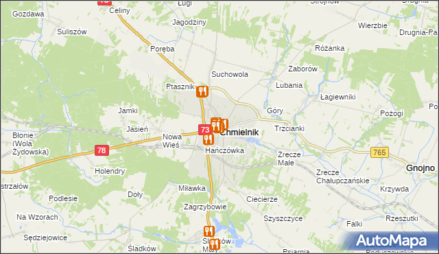 mapa Chmielnik powiat kielecki, Chmielnik powiat kielecki na mapie Targeo