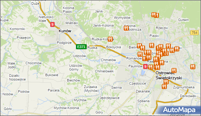 mapa Chmielów gmina Bodzechów, Chmielów gmina Bodzechów na mapie Targeo
