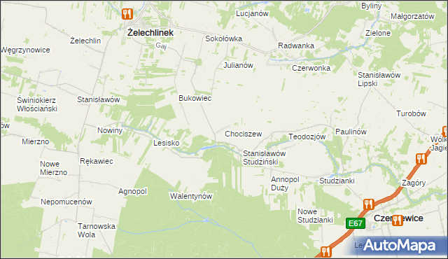 mapa Chociszew gmina Żelechlinek, Chociszew gmina Żelechlinek na mapie Targeo