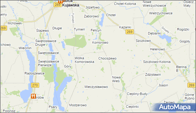 mapa Chociszewo gmina Izbica Kujawska, Chociszewo gmina Izbica Kujawska na mapie Targeo