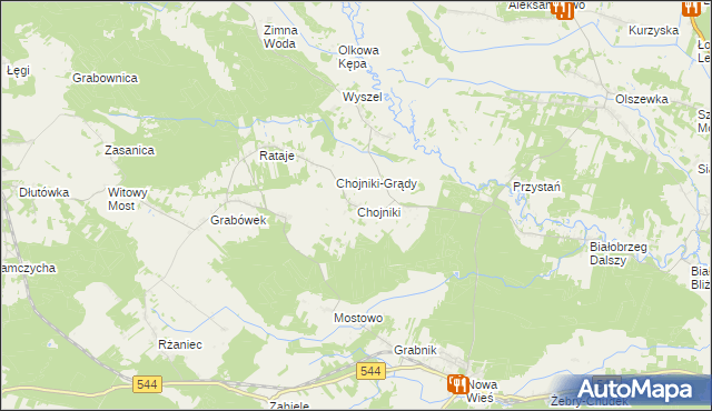 mapa Chojniki gmina Olszewo-Borki, Chojniki gmina Olszewo-Borki na mapie Targeo