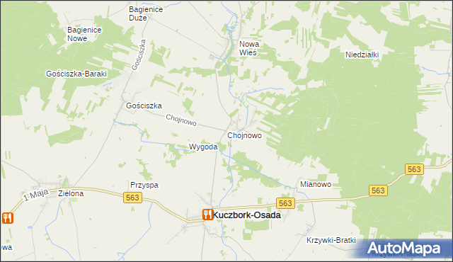 mapa Chojnowo gmina Kuczbork-Osada, Chojnowo gmina Kuczbork-Osada na mapie Targeo