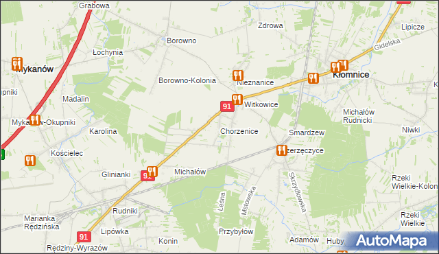 mapa Chorzenice gmina Kłomnice, Chorzenice gmina Kłomnice na mapie Targeo