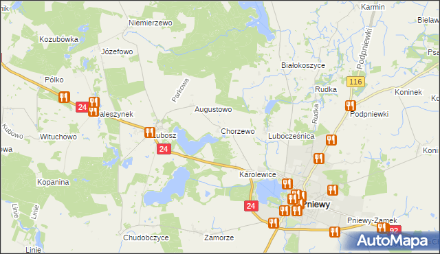 mapa Chorzewo gmina Kwilcz, Chorzewo gmina Kwilcz na mapie Targeo