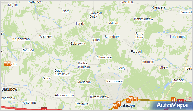 mapa Chrościce gmina Kałuszyn, Chrościce gmina Kałuszyn na mapie Targeo