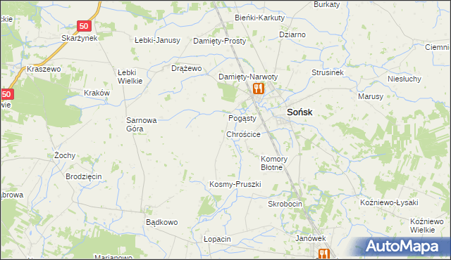 mapa Chrościce gmina Sońsk, Chrościce gmina Sońsk na mapie Targeo