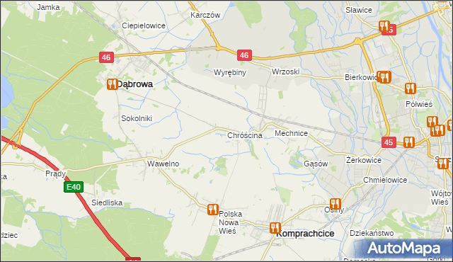 mapa Chróścina gmina Dąbrowa, Chróścina gmina Dąbrowa na mapie Targeo