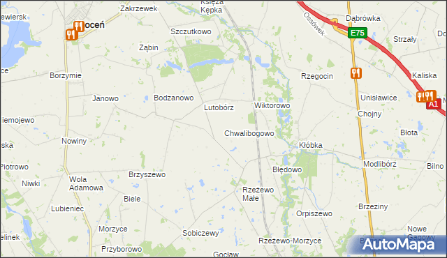 mapa Chwalibogowo gmina Lubień Kujawski, Chwalibogowo gmina Lubień Kujawski na mapie Targeo