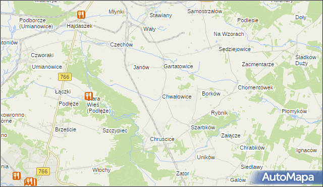 mapa Chwałowice gmina Pińczów, Chwałowice gmina Pińczów na mapie Targeo