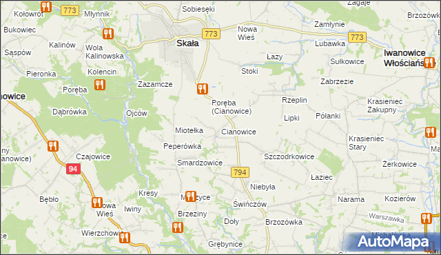 mapa Cianowice, Cianowice na mapie Targeo