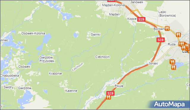 mapa Ciechocin gmina Modliborzyce, Ciechocin gmina Modliborzyce na mapie Targeo