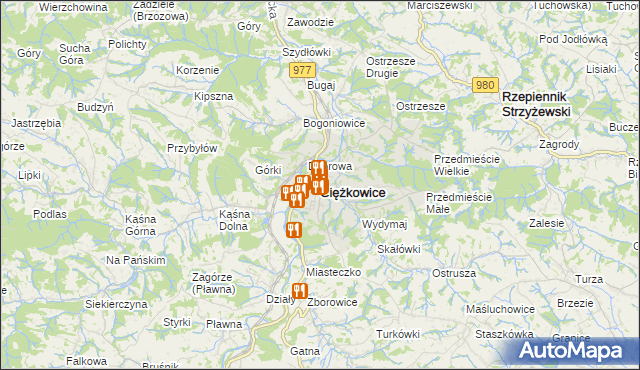 mapa Ciężkowice powiat tarnowski, Ciężkowice powiat tarnowski na mapie Targeo