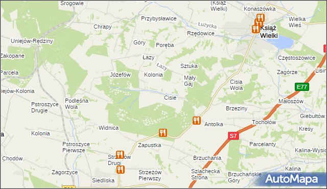 mapa Cisie gmina Książ Wielki, Cisie gmina Książ Wielki na mapie Targeo
