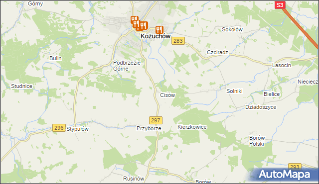 mapa Cisów gmina Kożuchów, Cisów gmina Kożuchów na mapie Targeo