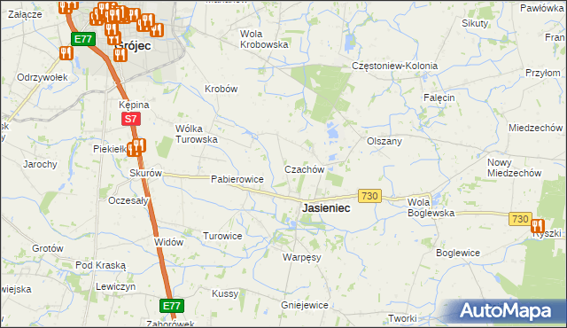 mapa Czachów gmina Jasieniec, Czachów gmina Jasieniec na mapie Targeo