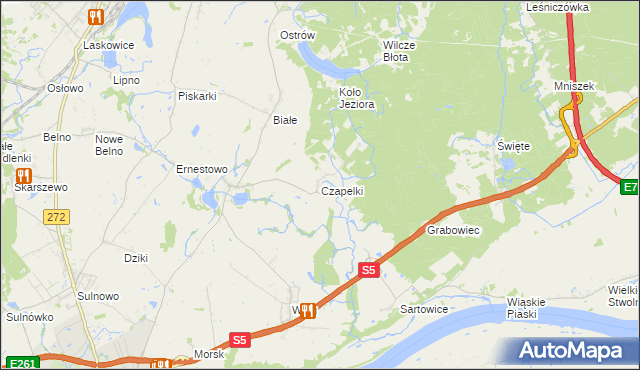 mapa Czapelki gmina Świecie, Czapelki gmina Świecie na mapie Targeo
