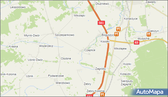 mapa Czaplice gmina Łomża, Czaplice gmina Łomża na mapie Targeo