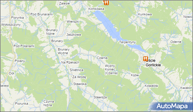 mapa Czarna gmina Uście Gorlickie, Czarna gmina Uście Gorlickie na mapie Targeo